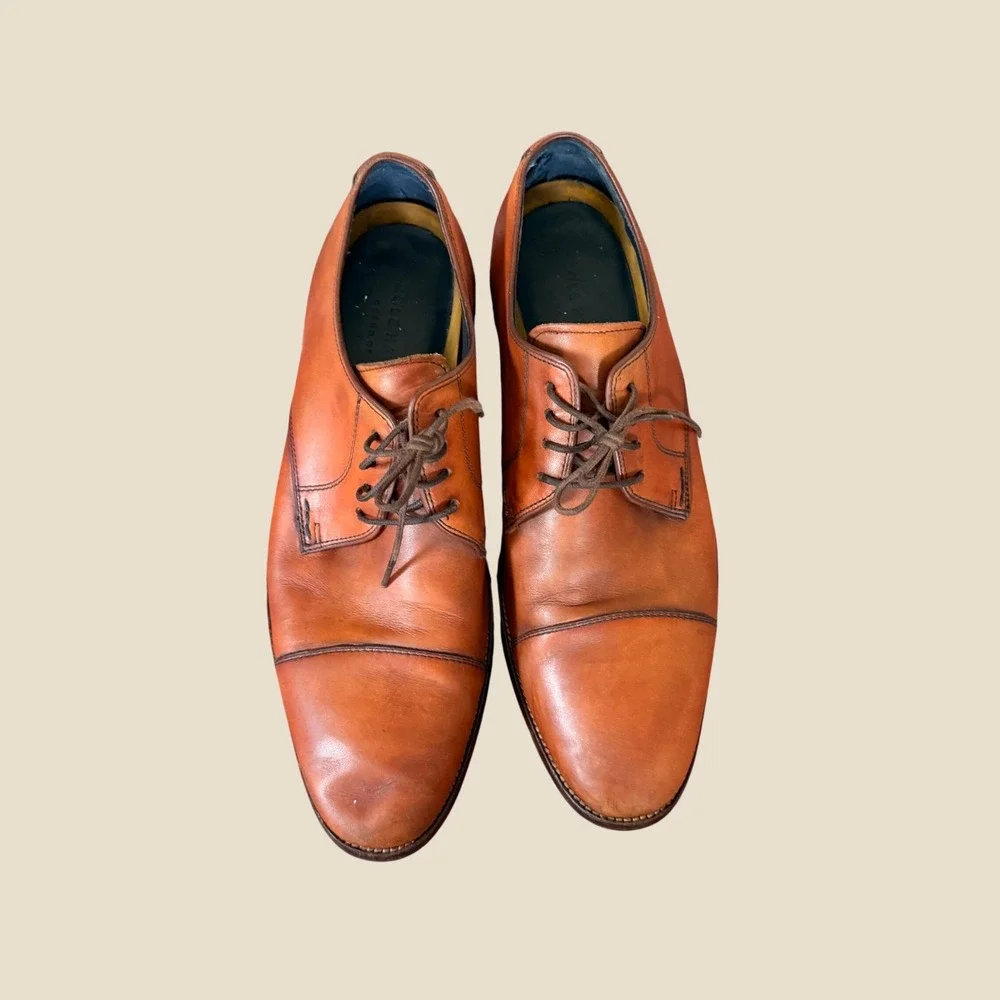 Cole Haan Grand.OS Oxford Men 10 Cognac Tan Preppy Cap Toe Leather Derby